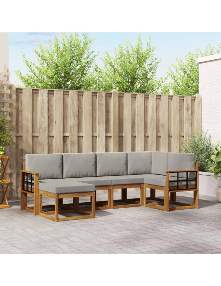 Set di divani da esterno 6 pcs Grigio Naturale e Chiaro