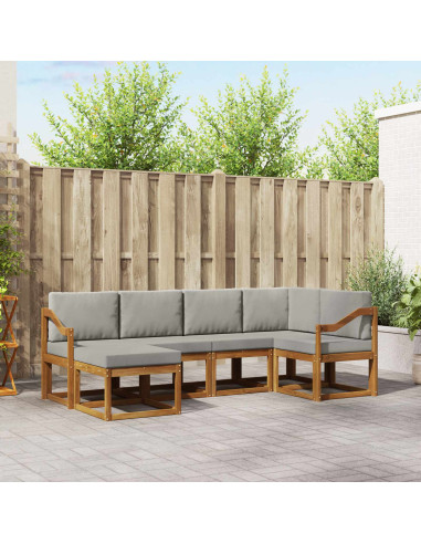 Set di divani da esterno 6 pcs Grigio Naturale e Chiaro