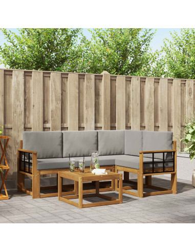 Set di divani da esterno 5 pcs Grigio Naturale e Chiaro