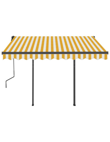Tenda da Sole Retrattile Manuale e Pali 3x2,5 m Gialla e Bianca