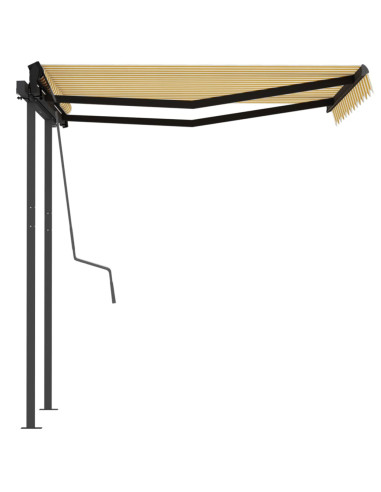 Tenda da Sole Retrattile Manuale e Pali 3x2,5 m Gialla e Bianca