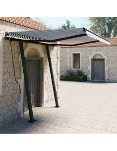 Tenda da Sole Retrattile Manuale con Pali 3,5x2,5m Blu e Bianca