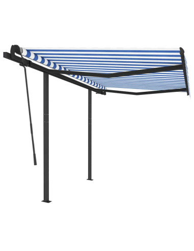 Tenda da Sole Retrattile Manuale con Pali 3,5x2,5m Blu e Bianca