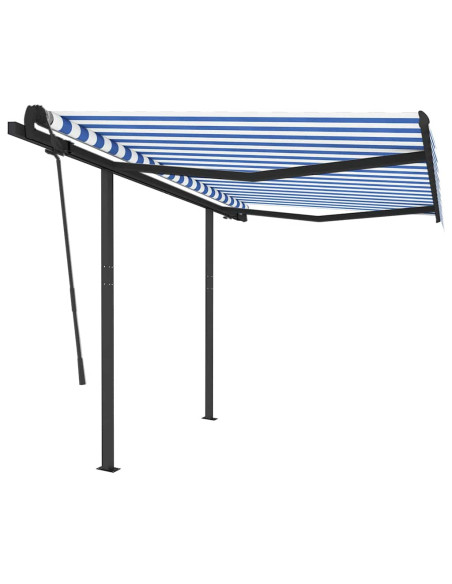 Tenda da Sole Retrattile Manuale con Pali 3,5x2,5m Blu e Bianca