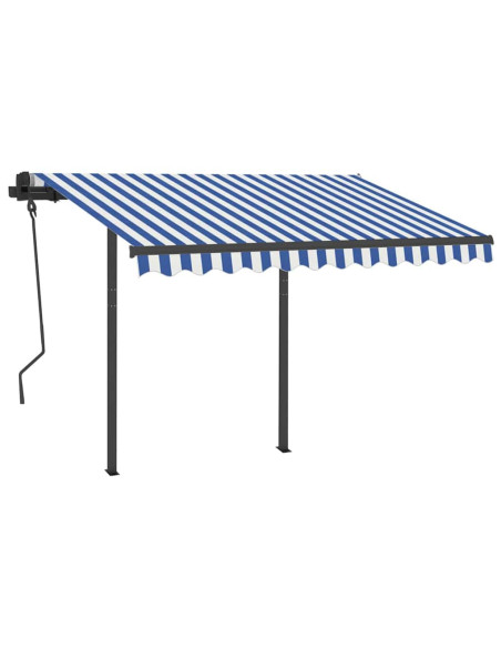 Tenda da Sole Retrattile Manuale con Pali 3,5x2,5m Blu e Bianca