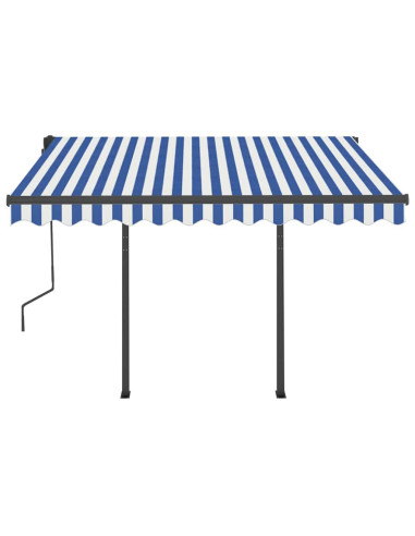Tenda da Sole Retrattile Manuale con Pali 3,5x2,5m Blu e Bianca