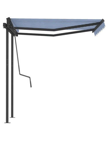 Tenda da Sole Retrattile Manuale con Pali 3,5x2,5m Blu e Bianca