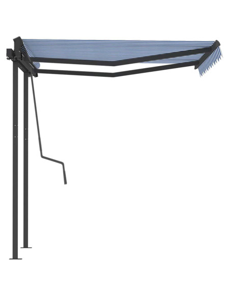 Tenda da Sole Retrattile Manuale con Pali 3,5x2,5m Blu e Bianca