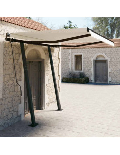 Tenda da Sole Retrattile Manuale con Pali 3,5x2,5 m Crema