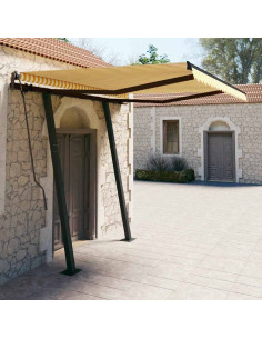 Tenda Sole Retrattile Manuale con Pali 3,5x2,5m Gialla Bianca