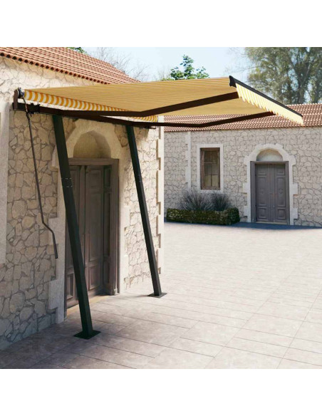 Tenda Sole Retrattile Manuale con Pali 3,5x2,5m Gialla Bianca