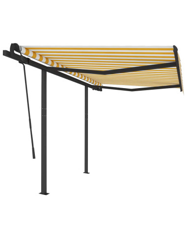Tenda Sole Retrattile Manuale con Pali 3,5x2,5m Gialla Bianca