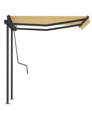 Tenda Sole Retrattile Manuale con Pali 3,5x2,5m Gialla Bianca