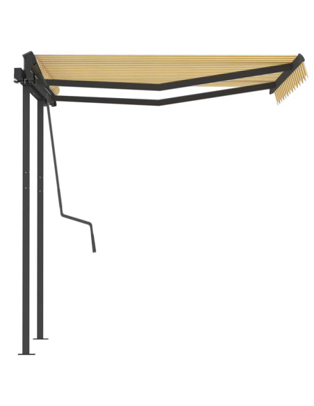 Tenda Sole Retrattile Manuale con Pali 3,5x2,5m Gialla Bianca