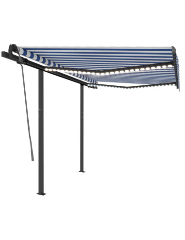 Tenda Automatica Sensore Vento e LED 3,5x2,5 cm Blu e Bianca