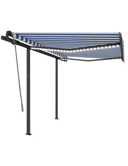 Tenda Automatica Sensore Vento e LED 3,5x2,5 cm Blu e Bianca