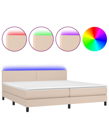 Giroletto Molle Materasso e LED Cappuccino 200x200cm Similpelle