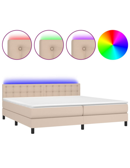 Giroletto Molle Materasso e LED Cappuccino 200x200cm Similpelle