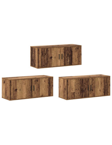 Set Mobile TV da Parete 3 pcs Legno vecchio 100 x 34,5 x 40 cm