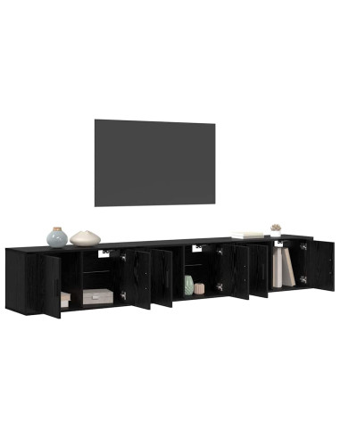 Set Mobile TV da Parete 3 pcs Rovere Nero 80 x 34,5 x 40 cm