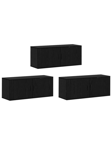 Set Mobile TV da Parete 3 pcs Rovere Nero 100 x 34,5 x 40 cm