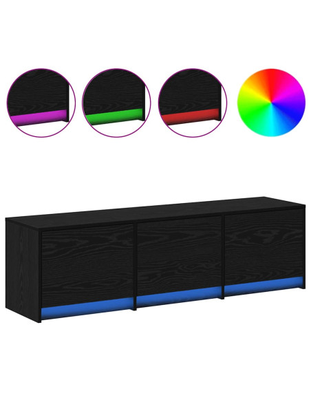 Mobile TV con LED con cassetto Rovere Nero 140 x 34 x 40 cm