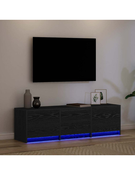 Mobile TV con LED con cassetto Rovere Nero 140 x 34 x 40 cm