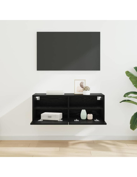 Mobile TV da parete Rovere Nero 80 x 30 x 30 cm