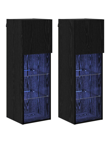 Mobiletti TV a parete 2 pcs Rovere Nero 30,5 x 30 x 90 cm