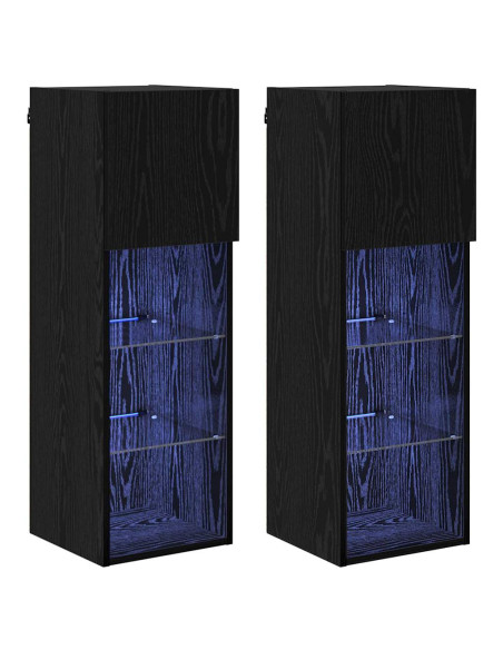 Mobiletti TV a parete 2 pcs Rovere Nero 30,5 x 30 x 90 cm