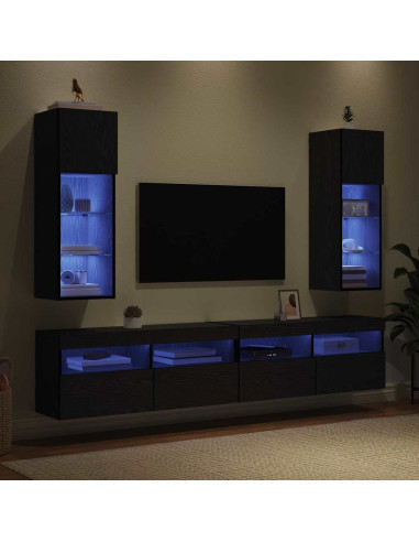 Mobiletti TV a parete 2 pcs Rovere Nero 30,5 x 30 x 90 cm