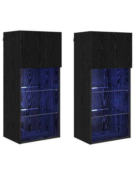 Mobiletti TV a parete 2 pcs Rovere Nero 40,5 x 30 x 90 cm