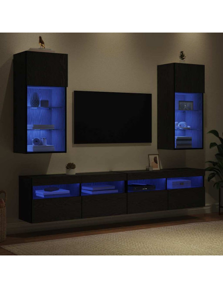 Mobiletti TV a parete 2 pcs Rovere Nero 40,5 x 30 x 90 cm