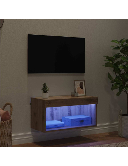 Set mobile TV con led Rovere artigianale Legno multistrato