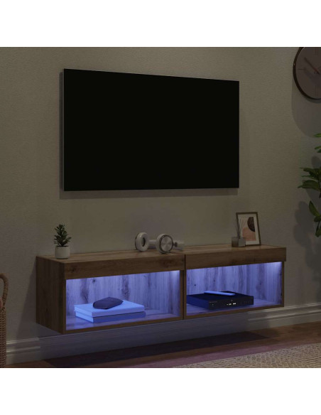 Set mobile TV con led Rovere artigianale Legno multistrato