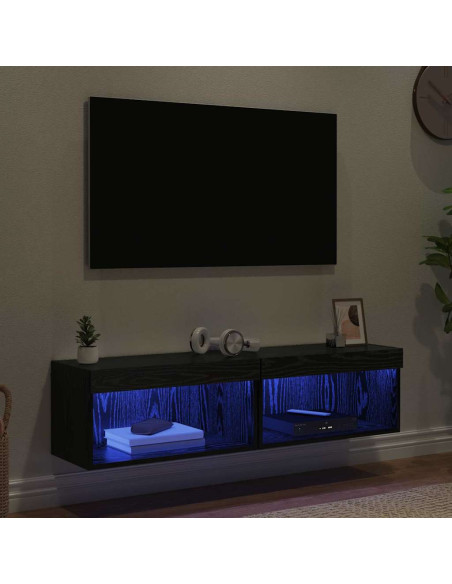 Set mobile TV con led Rovere Nero Legno multistrato