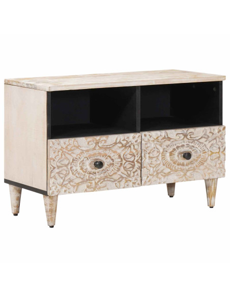 Mobile TV Bianco 70 x 33,5 x 46 cm Legno di mango massello