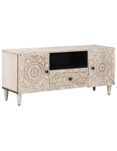 Mobile TV Bianco 105 x 33,5 x 46 cm Legno di mango massello