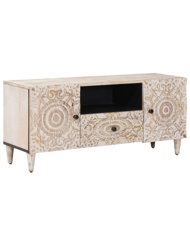 Mobile TV Bianco 105 x 33,5 x 46 cm Legno di mango massello