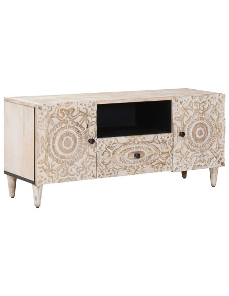 Mobile TV Bianco 105 x 33,5 x 46 cm Legno di mango massello