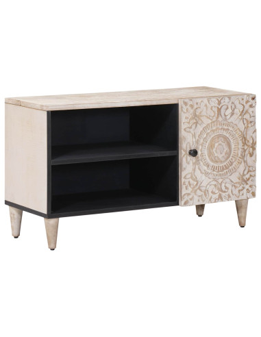 Mobile TV Bianco 80 x 31,5 x 46 cm Legno di mango massello