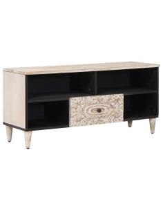 Mobile TV Bianco 100 x 33,5 x 46 cm Legno di mango massello