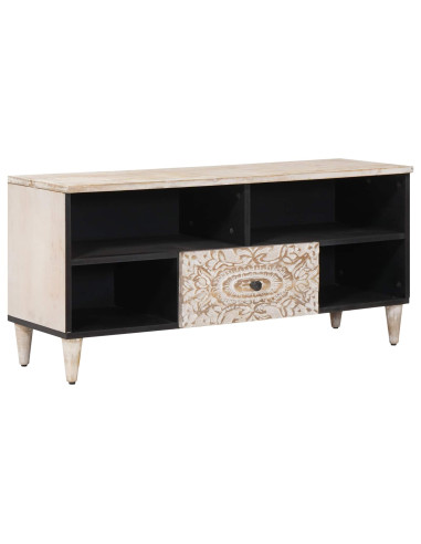 Mobile TV Bianco 100 x 33,5 x 46 cm Legno di mango massello