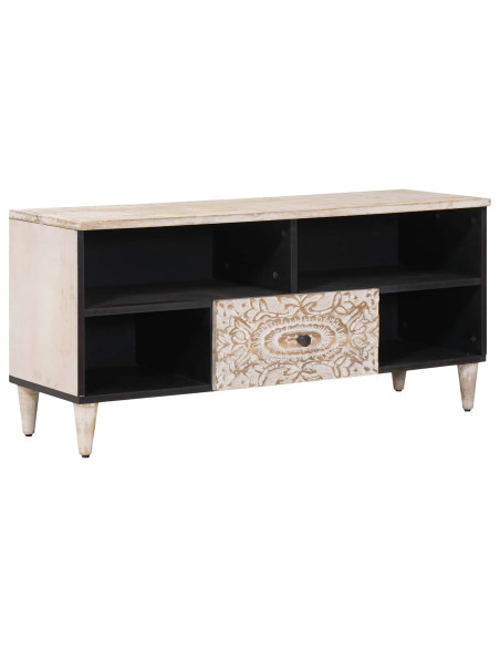 Mobile TV Bianco 100 x 33,5 x 46 cm Legno di mango massello