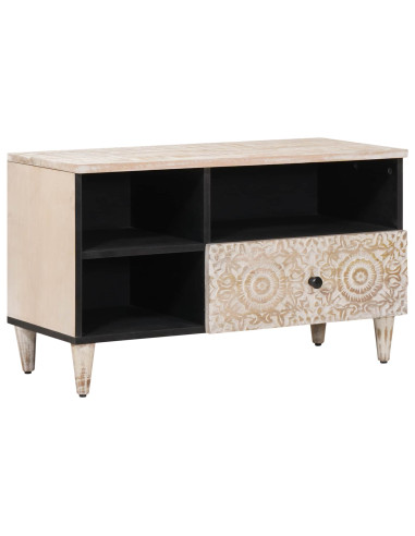 Mobile TV Bianco 80 x 33,5 x 46 cm Legno di mango massello