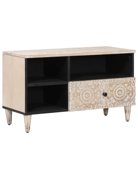 Mobile TV Bianco 80 x 33,5 x 46 cm Legno di mango massello