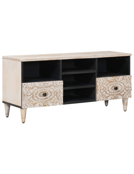 Mobile TV Bianco 100 x 33,5 x 46 cm Legno di mango massello