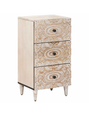 Credenza Bianco 40 x 33,5 x 75 cm Legno di mango massello