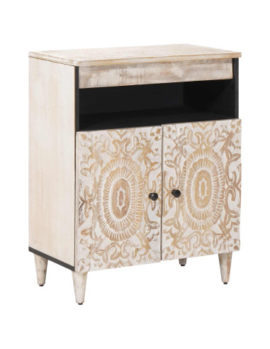 Credenza Bianco 60 x 33,5 x 75 cm Legno di mango massello