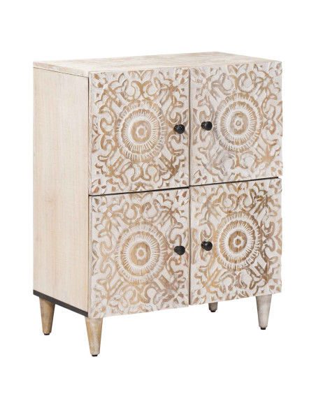 Credenza Bianco 60 x 33,5 x 75 cm Legno di mango massello